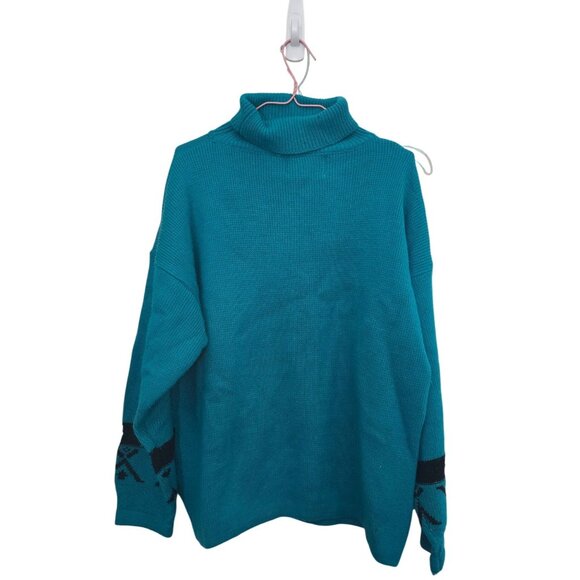 Vintage Gitano Teal Turtleneck Sweater With Aztec Pattern - Size L - Acrylic - Picture 2 of 3
